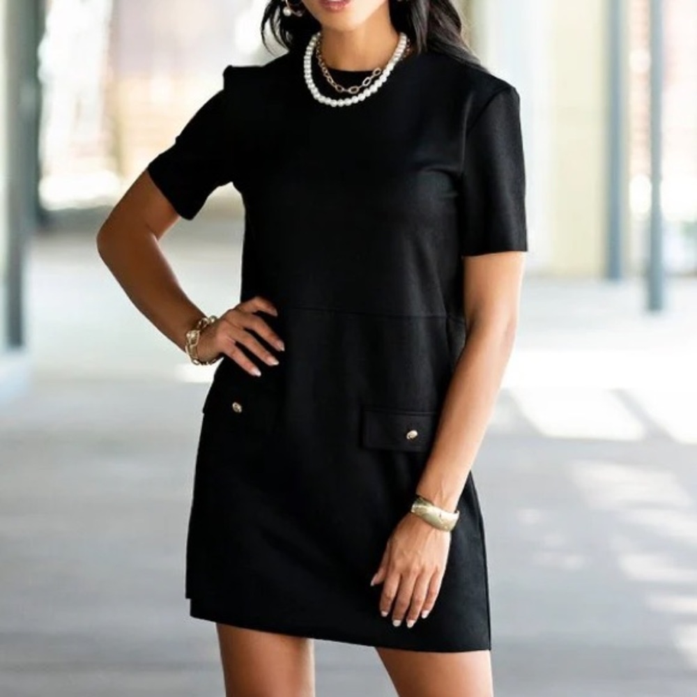 Zara Suede Black Mini Dress with Gold Buttons